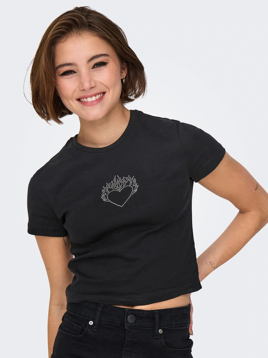 ONLY KIRA S/S BLING O-NECK SHORT TOP