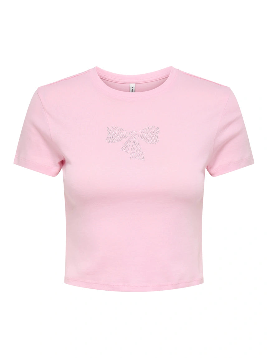 ONLY KIRA S/S BLING O-NECK SHORT TOP