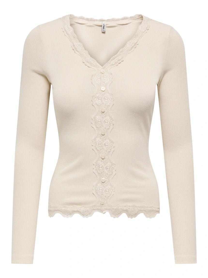 ONLY ENEA L/S LACE MIX PLACKET TOP