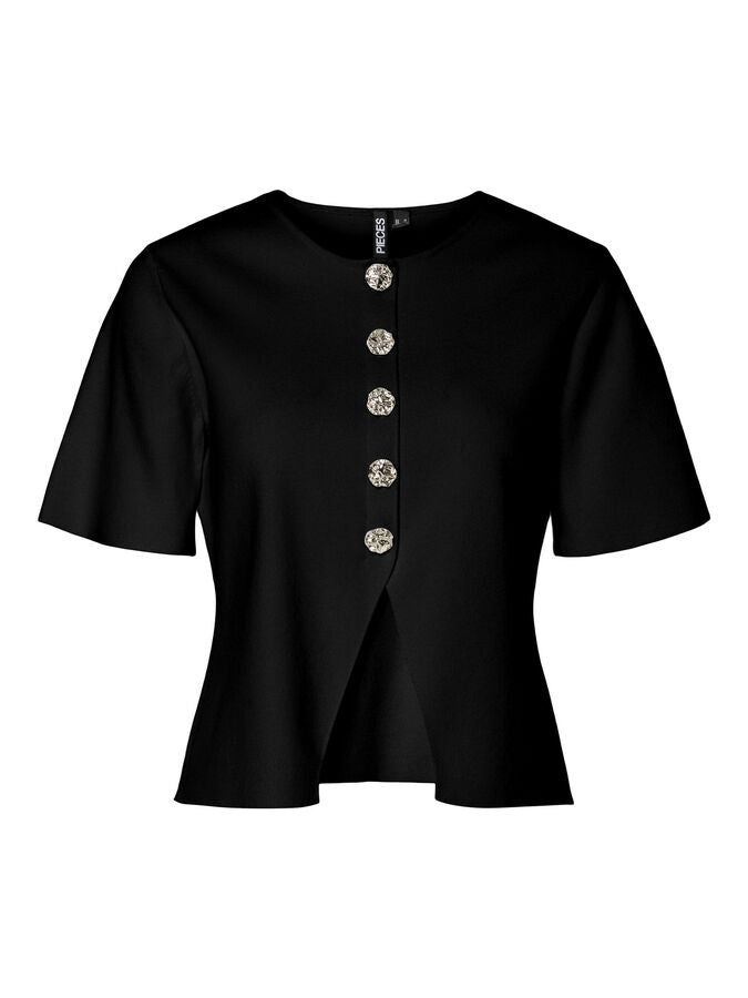 PIECES MARIE SS O-NECK SPLIT KNIT