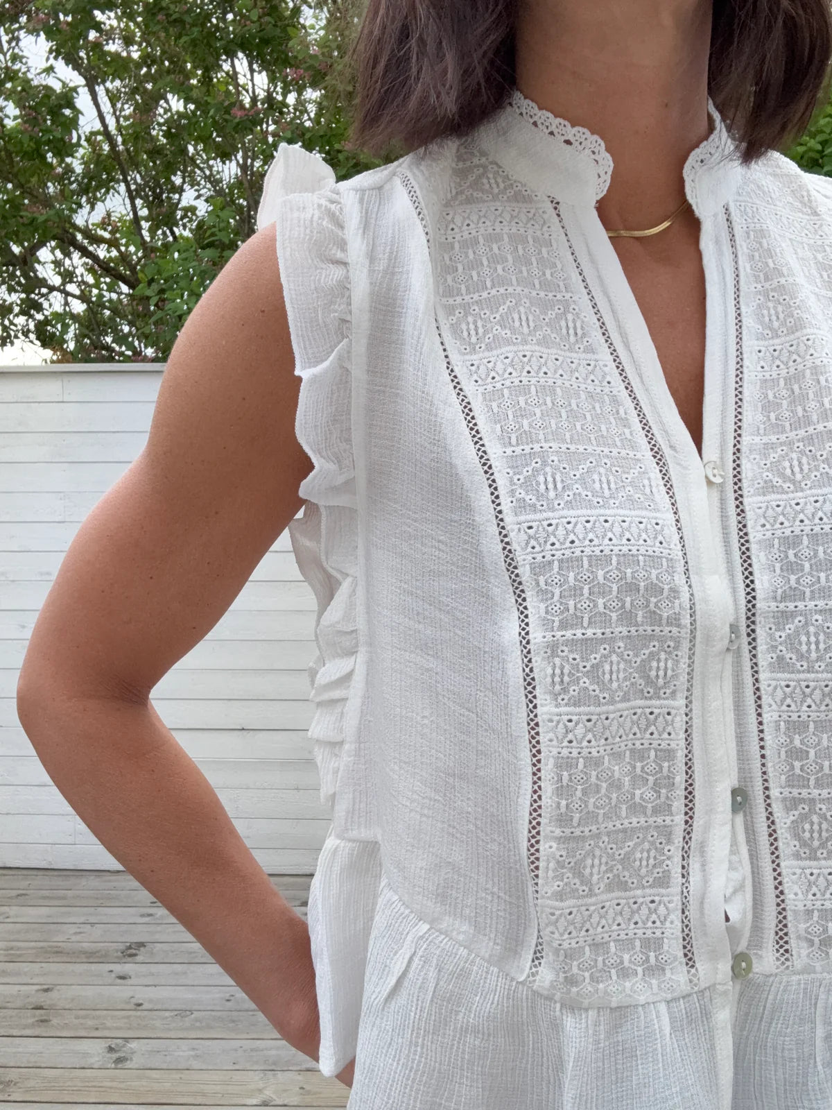 ONLY HENNY S/L FRILL BUTTON TOP