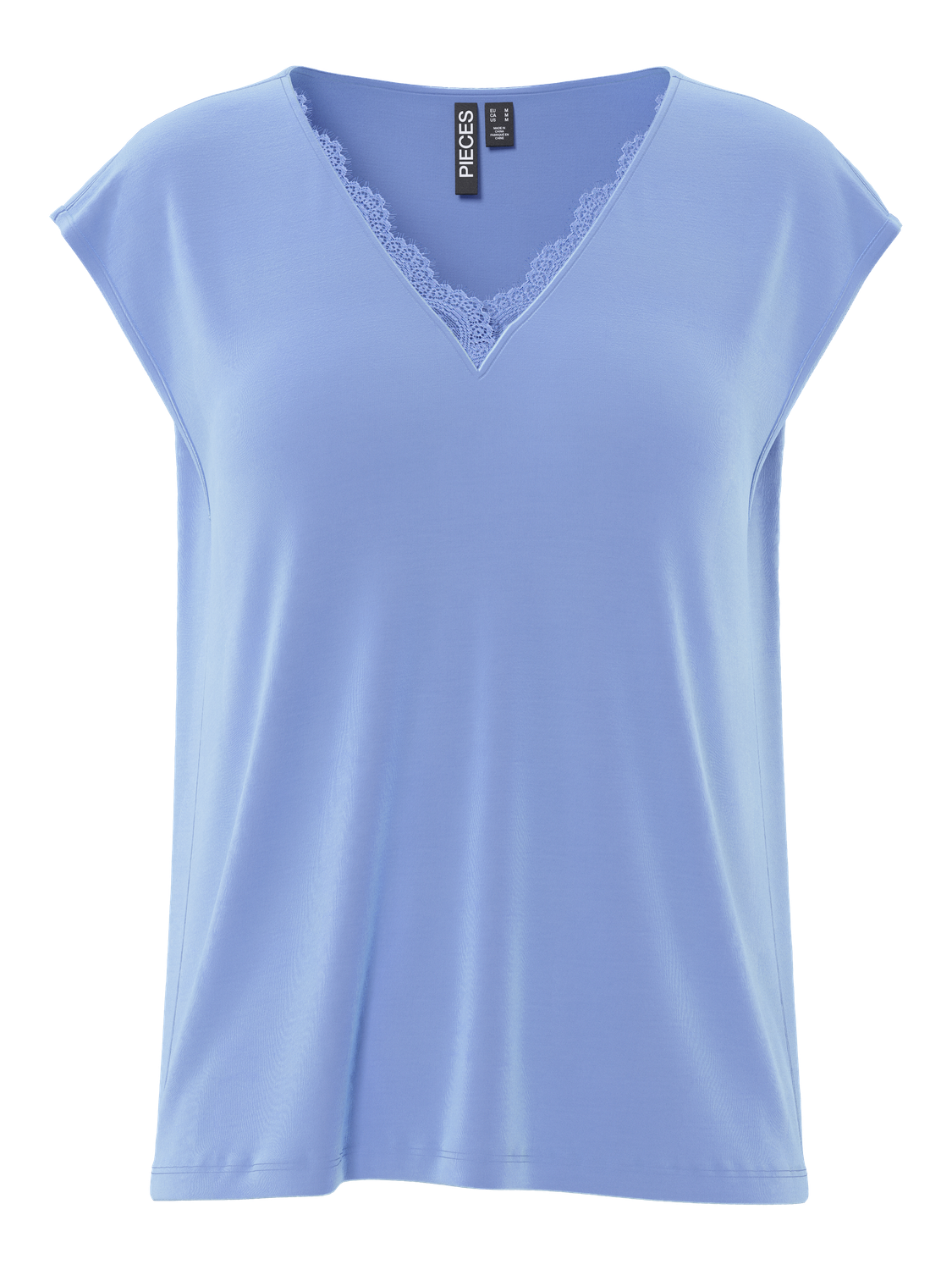 PIECES KAMALA LACE V-NECK TEE - BLUE