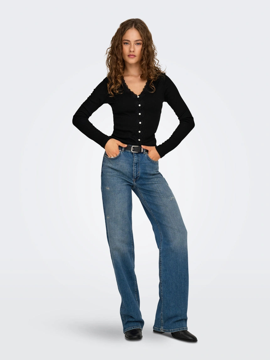 ONLY ENEA L/S LACE MIX PLACKET TOP