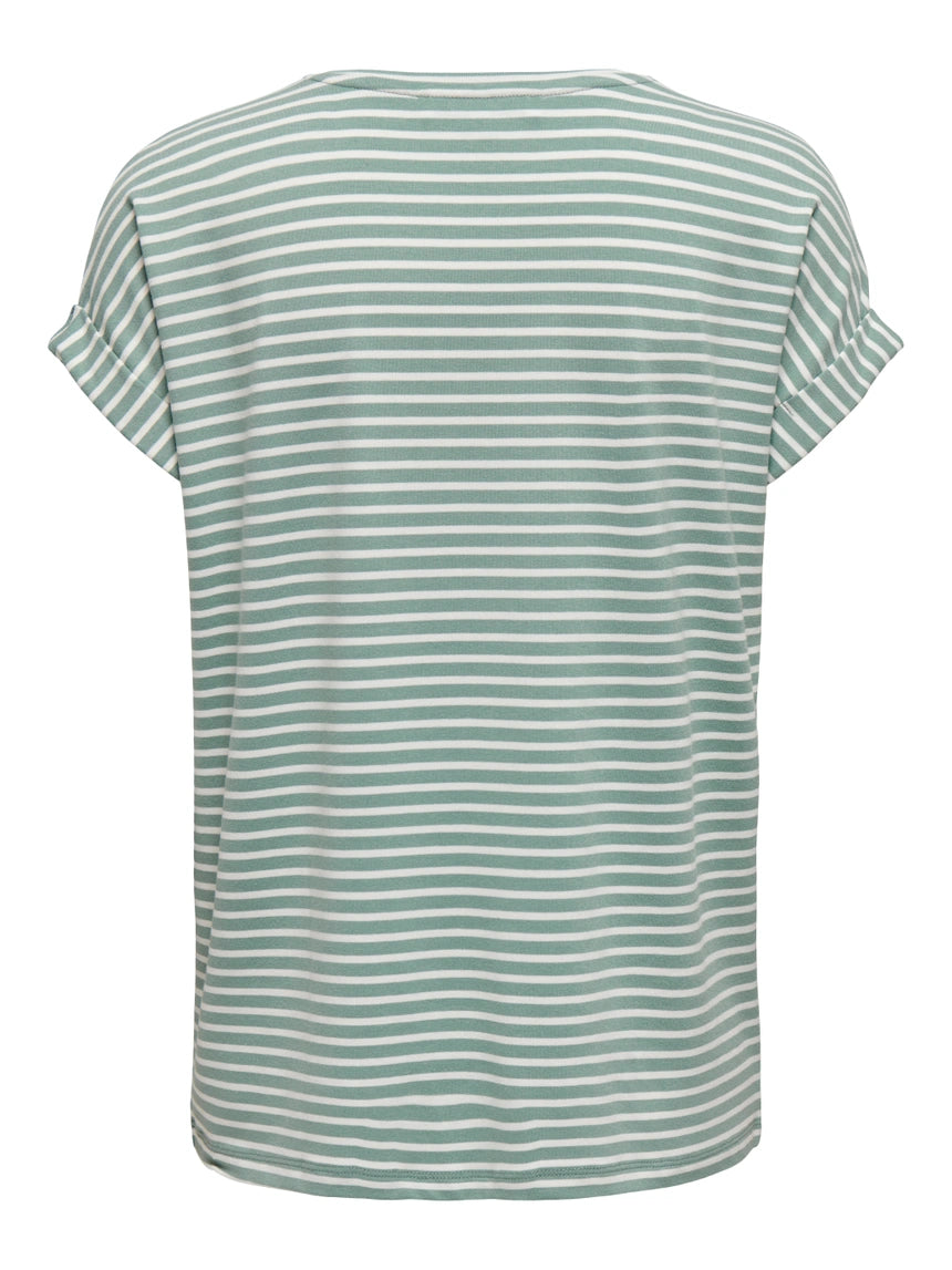 ONLY MOSTER STRIPE S/S O-NECK TOP - JADEITE/CLOUD DANCER