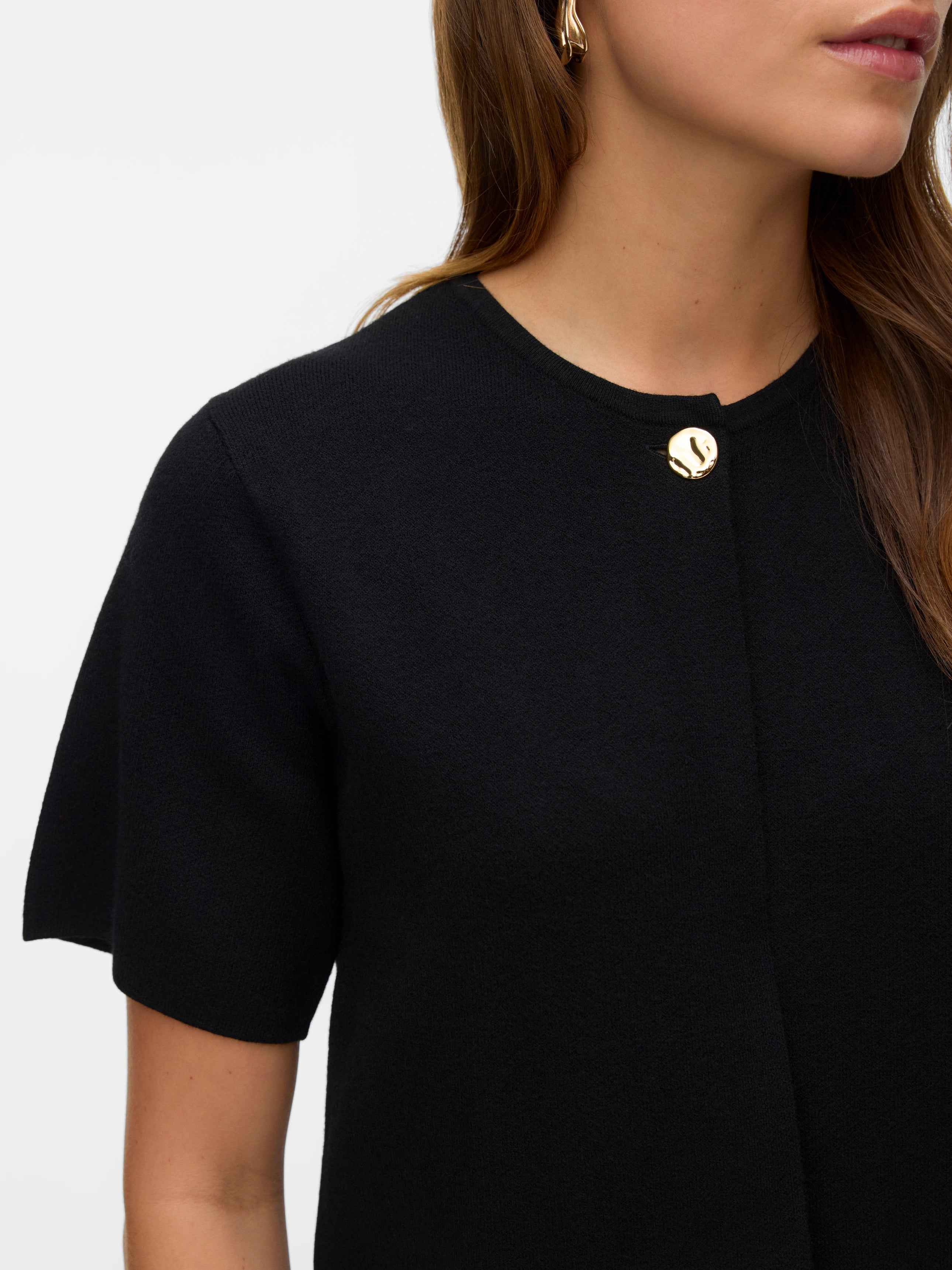 VERO MODA GOLD SS O-NECK ONE BUTTON CARDIGAN