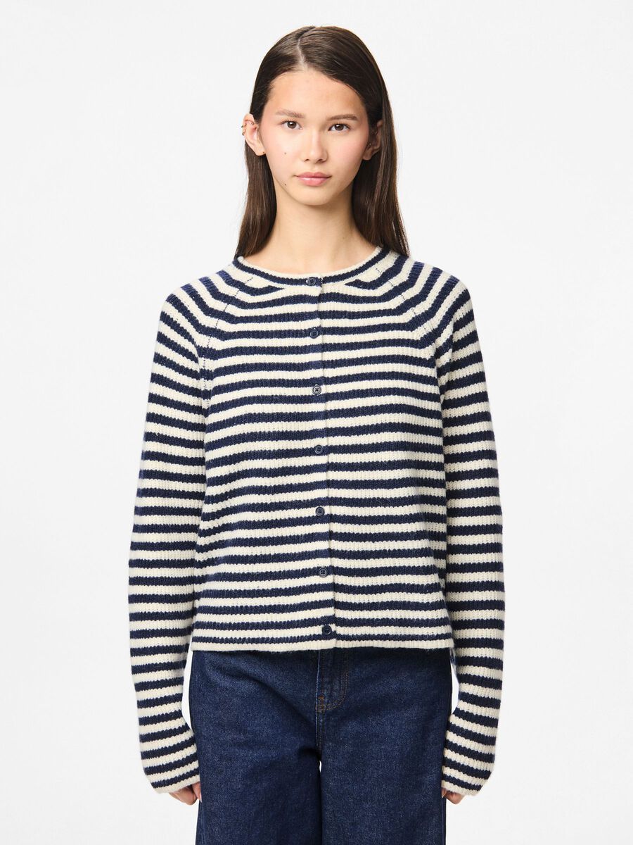 PIECES MALOU LS O-NECK STRIPE CARDIGAN