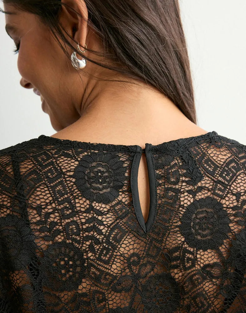 PIECES OLLINE LS LACE O-NECK TOP