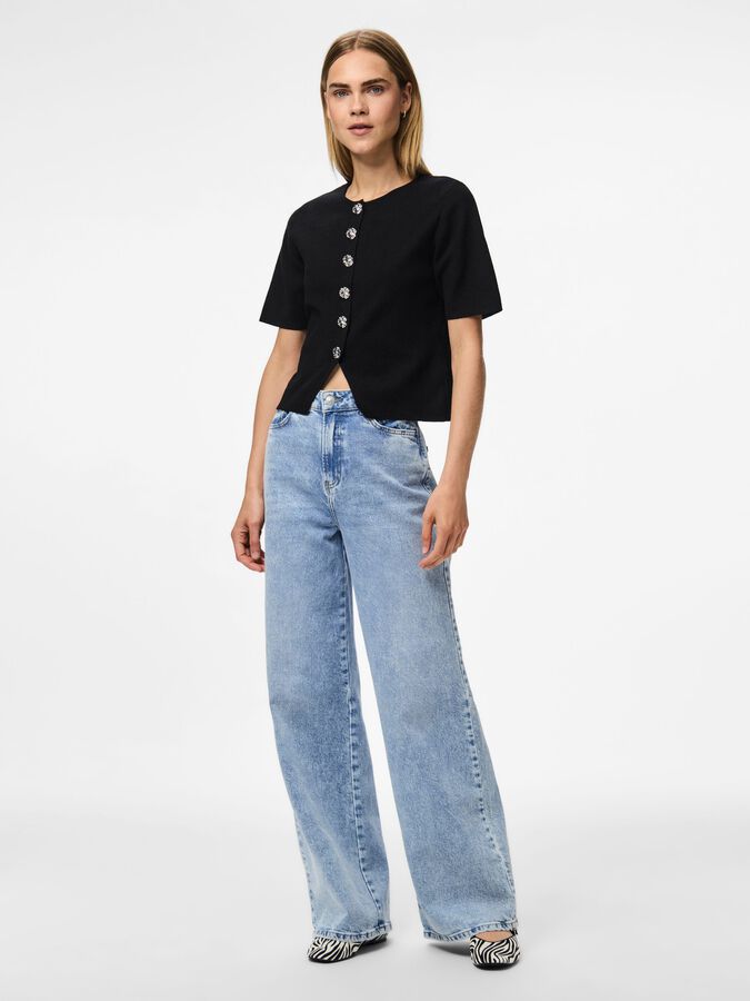 PIECES MARIE SS O-NECK SPLIT KNIT
