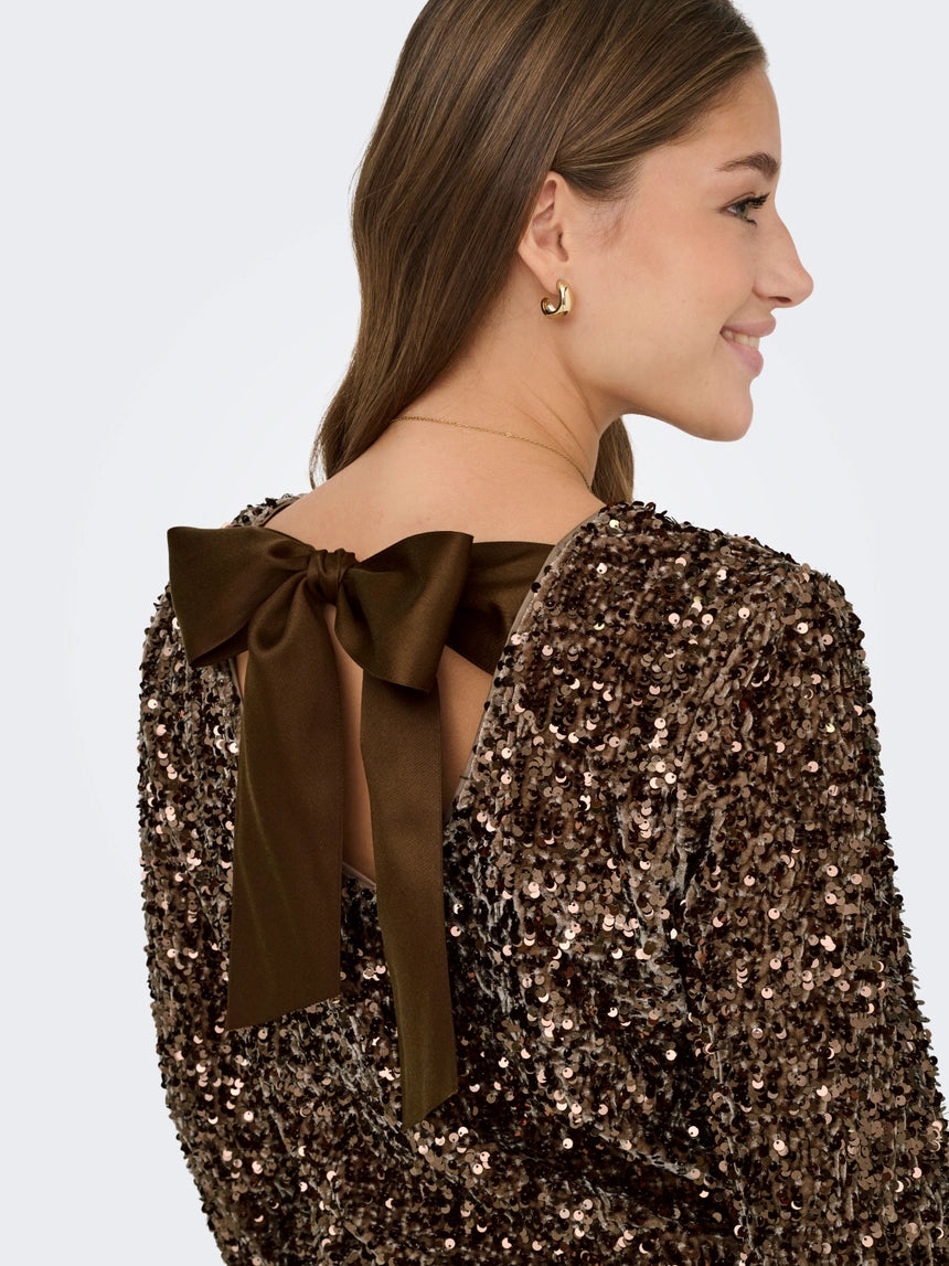 ONLY CONFIDENCE L/S SEQUIN BOW TOP