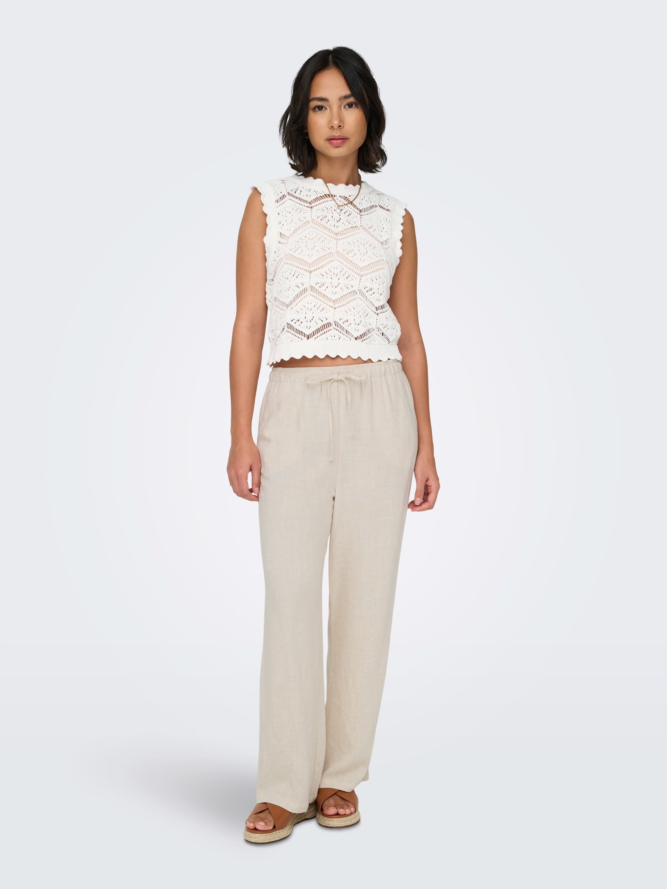 ONLY SIESTA MW PULL-UP LINEN BL PANT