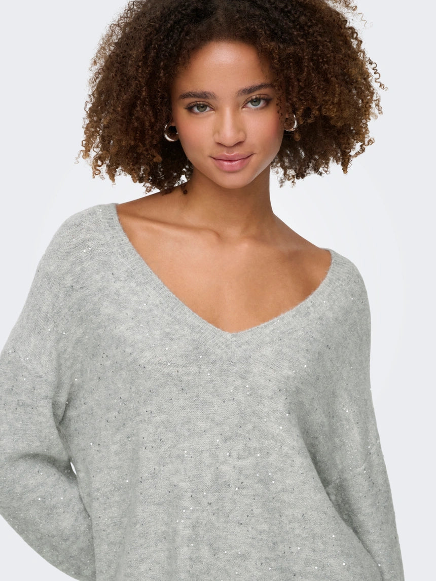 ONLY ARIZONA LS SEQUINS V-NECK PULLOVER KNIT