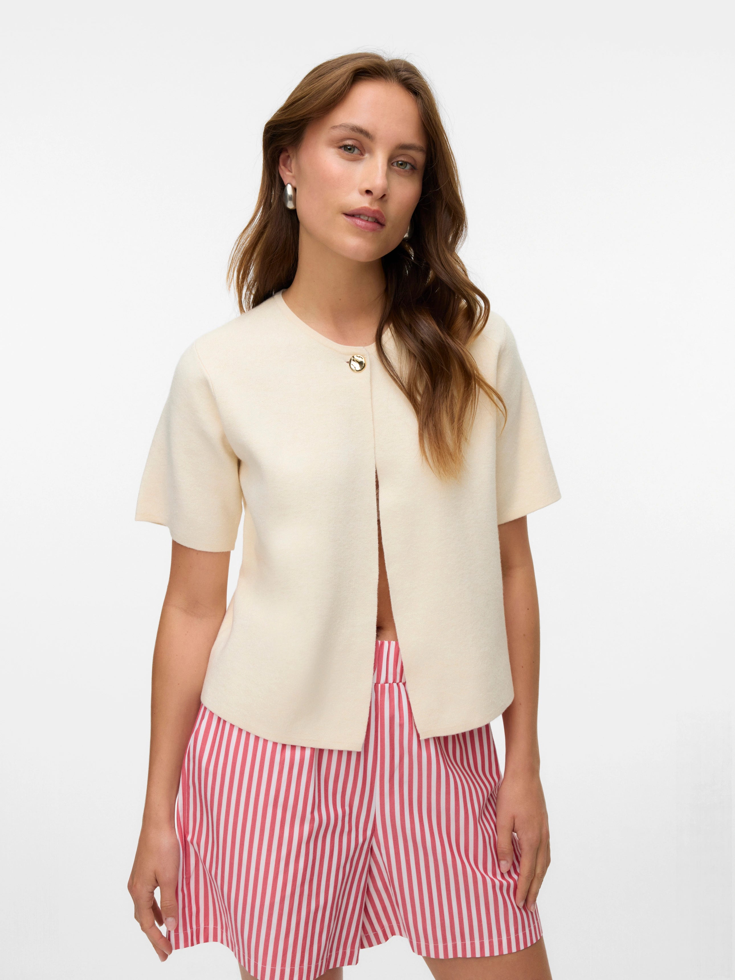 VERO MODA GOLD SS O-NECK ONE BUTTON CARDIGAN