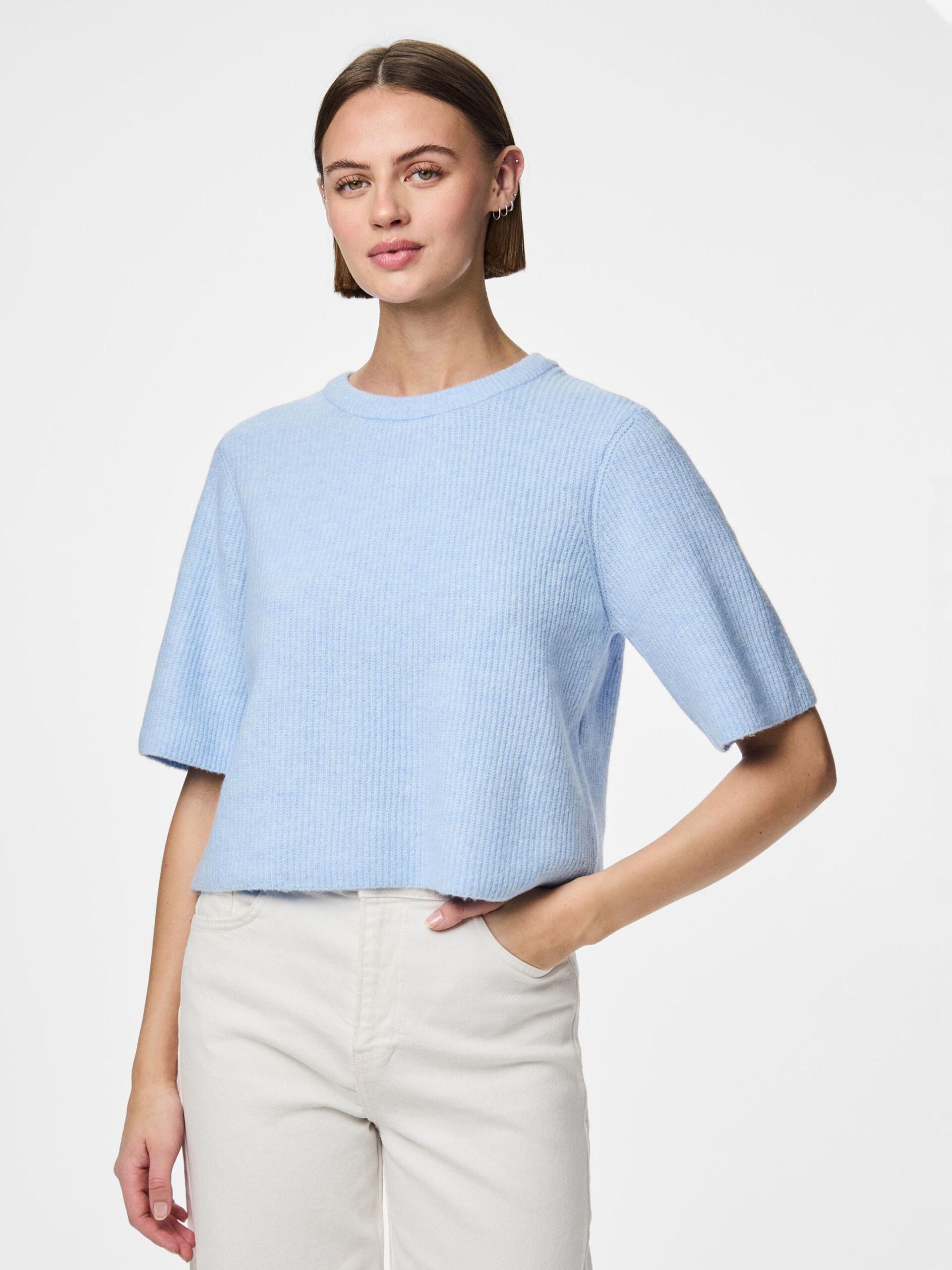PIECES SILLY SS O-NECK KNIT - BLUE