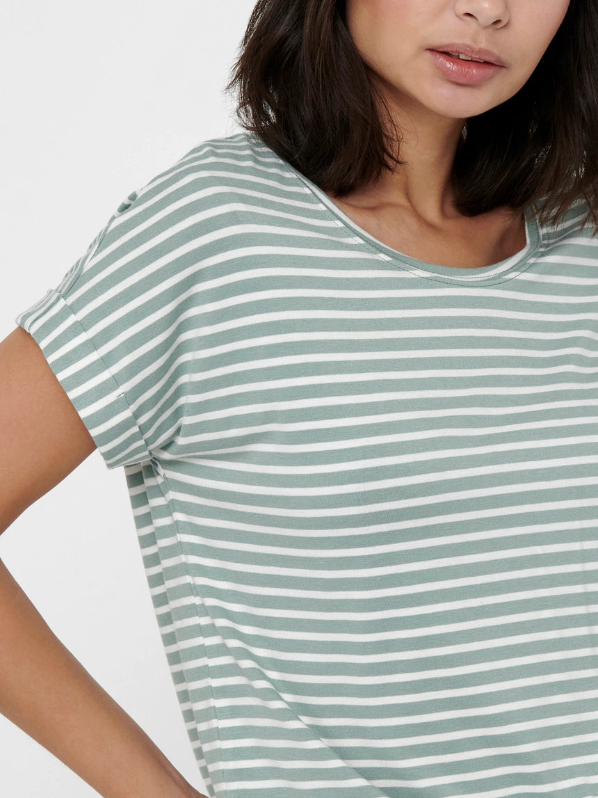 ONLY MOSTER STRIPE S/S O-NECK TOP - JADEITE/CLOUD DANCER