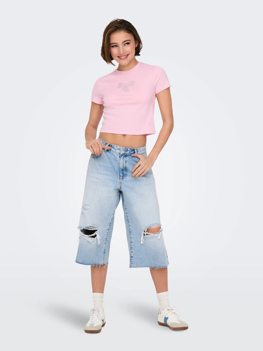 ONLY KIRA S/S BLING O-NECK SHORT TOP