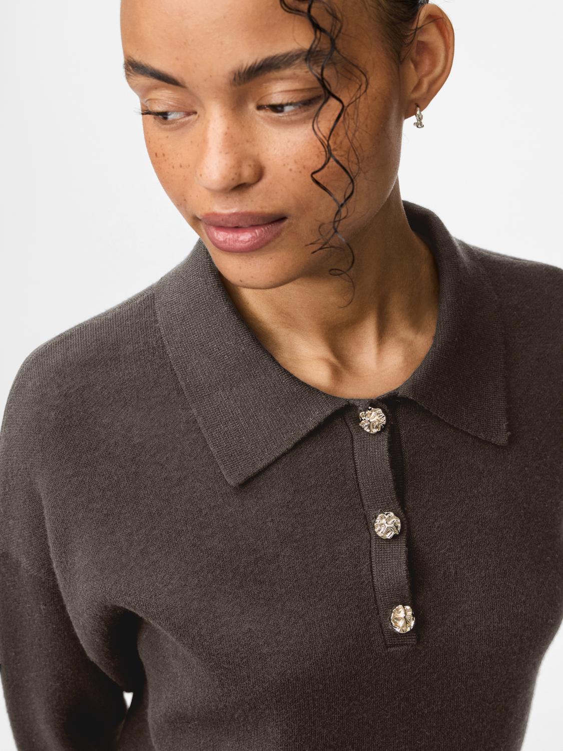 PIECES JASSY LS SHORT POLO KNIT