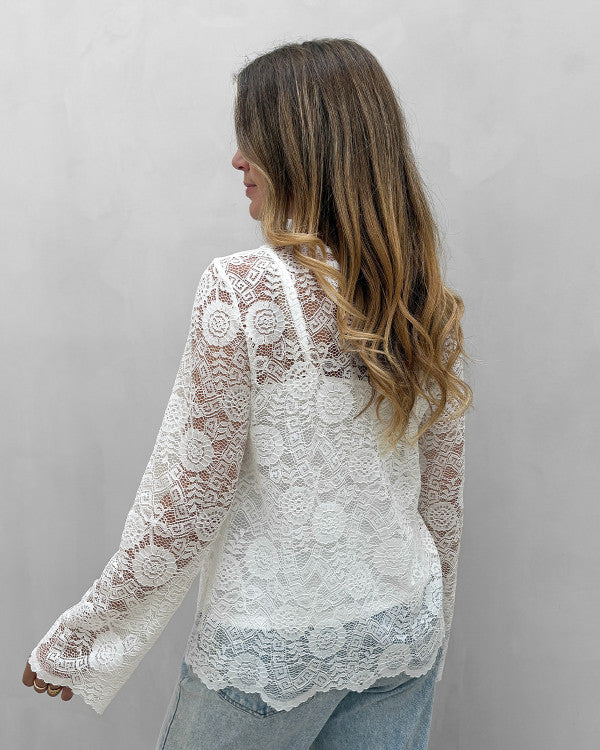 PIECES OLLINE LS LACE O-NECK TOP