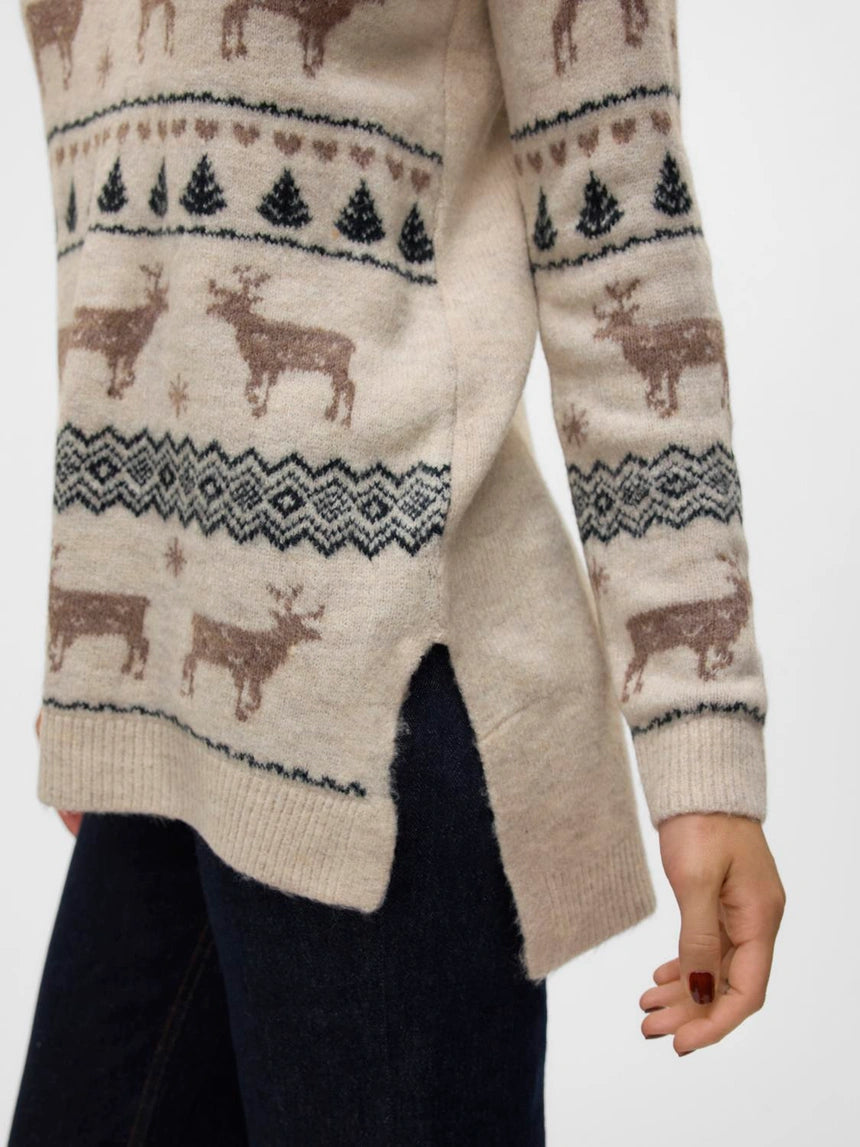 VERO MODA DEERS LS O-NECK H/L LONG PULL XMAS