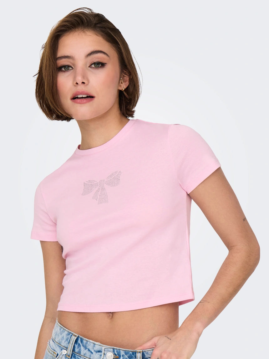 ONLY KIRA S/S BLING O-NECK SHORT TOP
