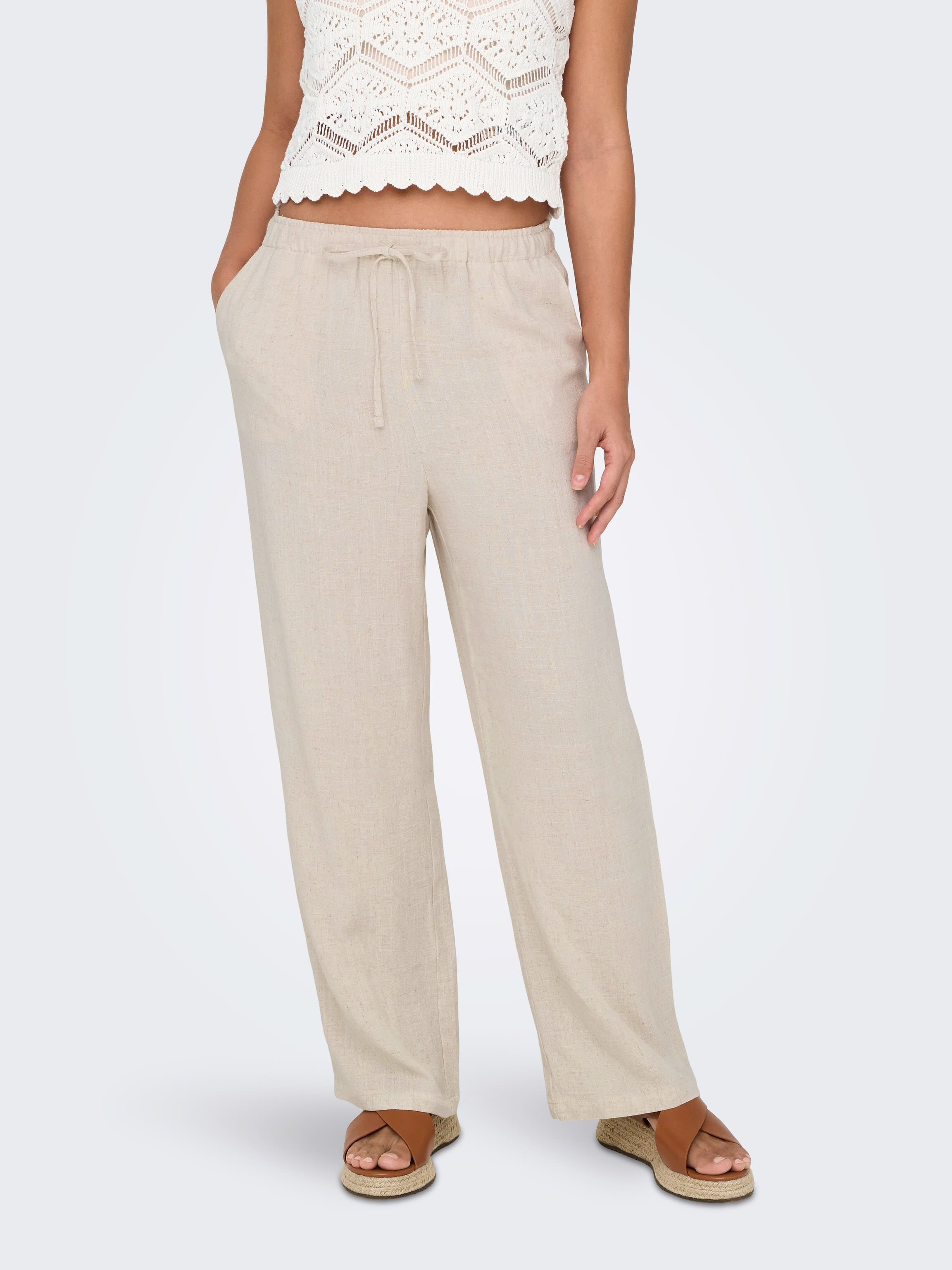 ONLY SIESTA MW PULL-UP LINEN BL PANT