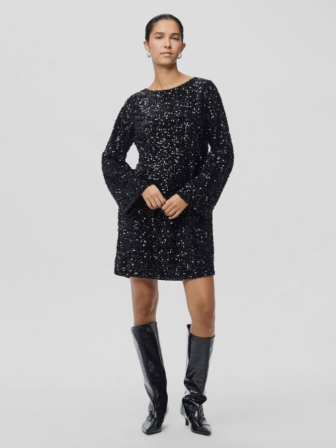 PIECES KAM LS DEEP BACK BOW DRESS