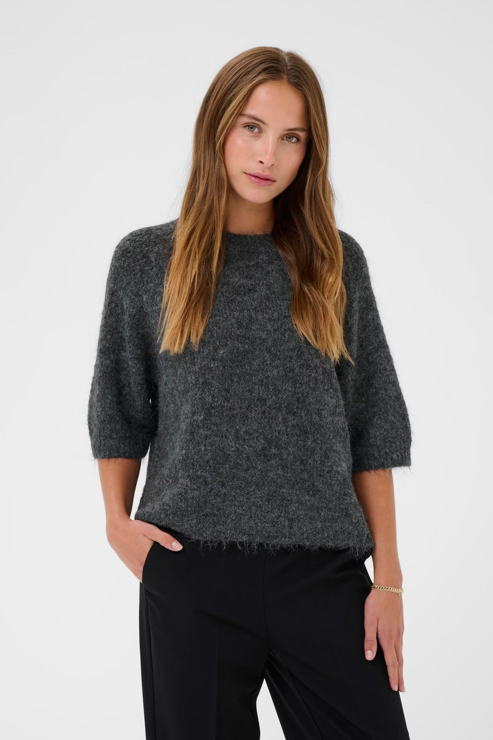 KAFFE EMILIE CROPPED KNIT PULLOVER