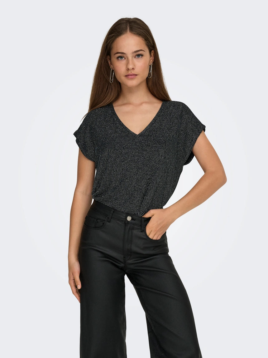 ONLY CAROL S/S V-NECK GLITTER TOP