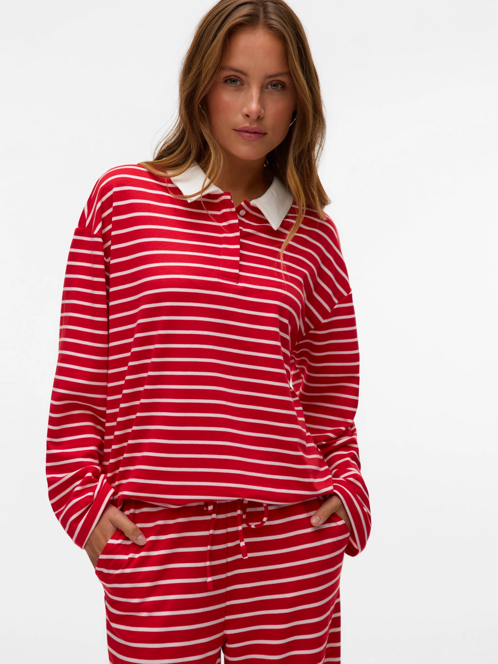 VERO MODA ALMA LS STRIPED POLO TEE