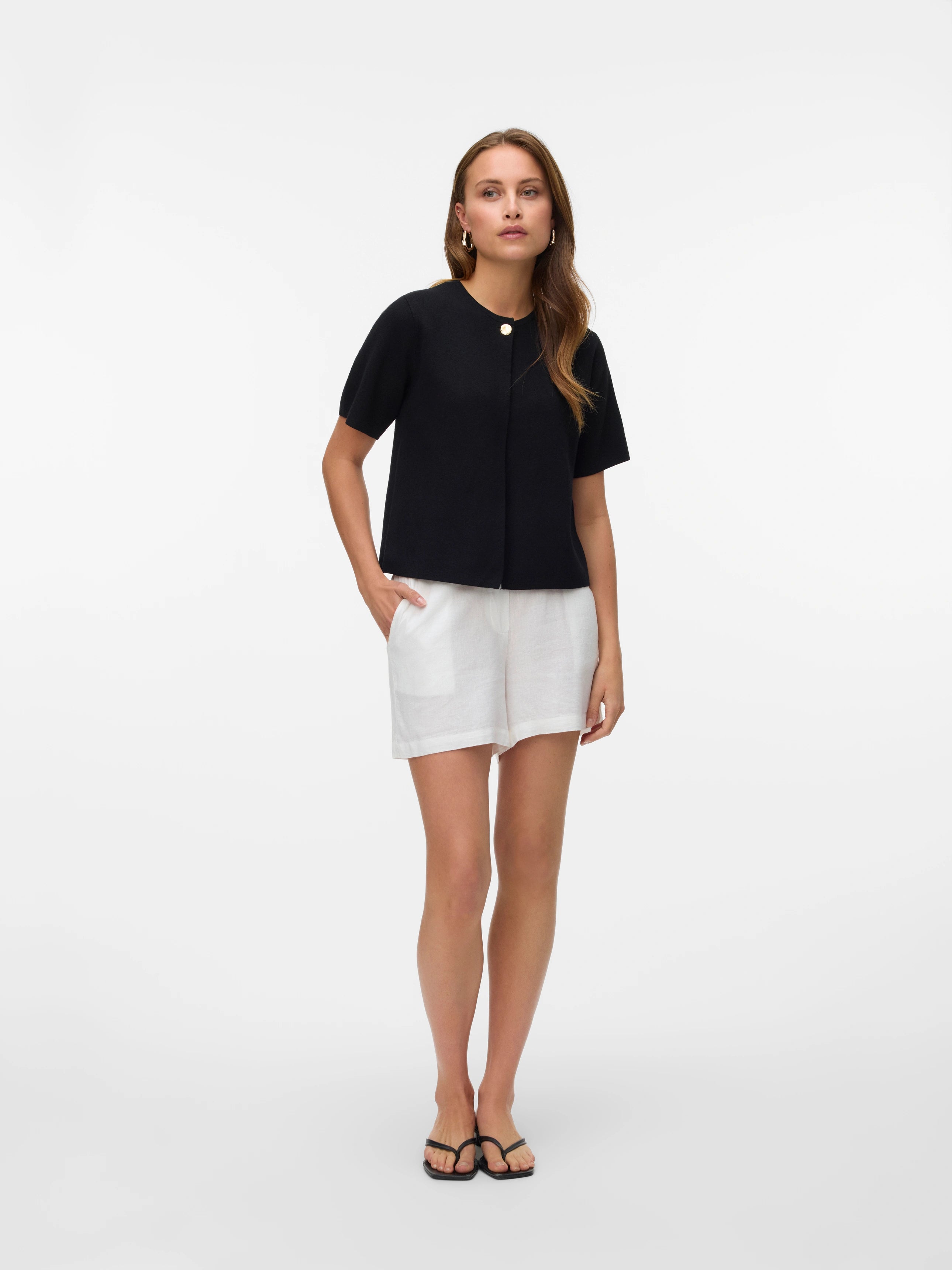 VERO MODA GOLD SS O-NECK ONE BUTTON CARDIGAN
