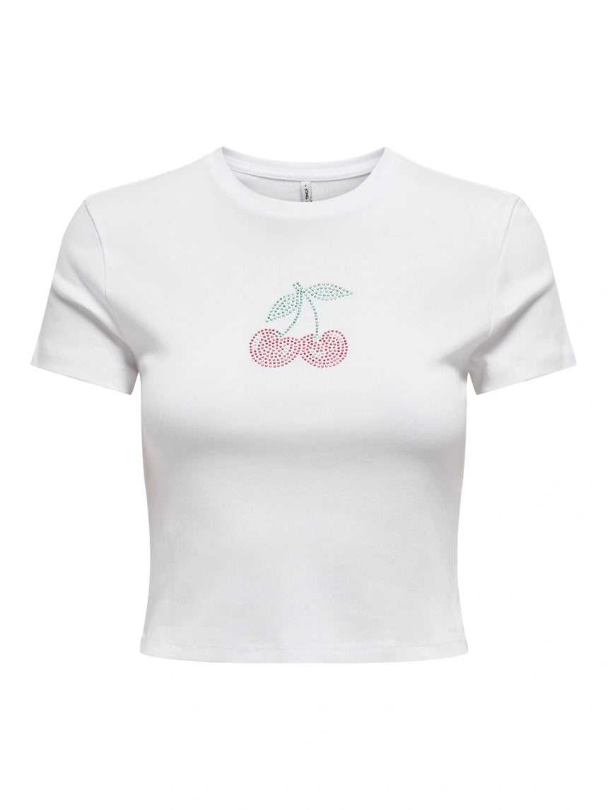 ONLY KIRA S/S BLING O-NECK SHORT TOP