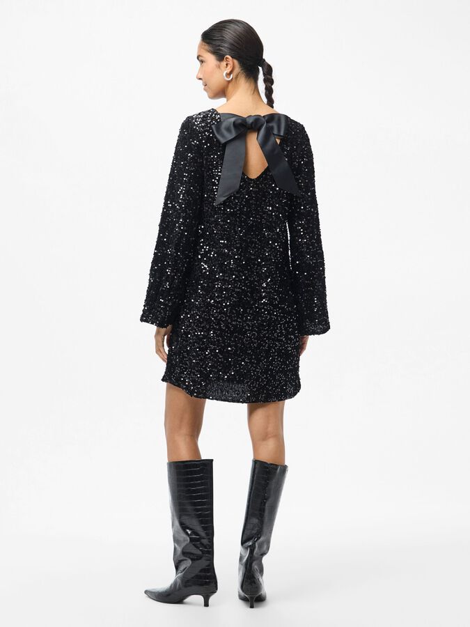 PIECES KAM LS DEEP BACK BOW DRESS