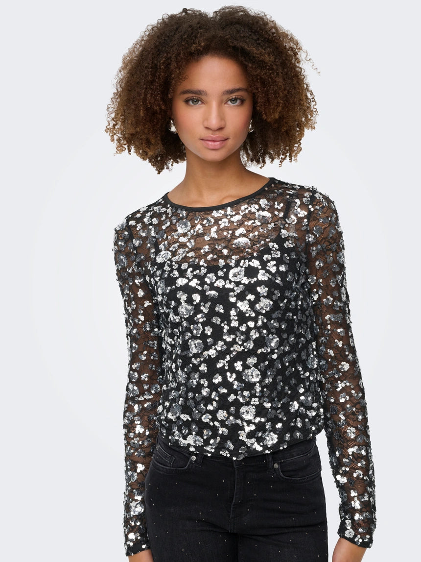 ONLY PALEMA LS LACE SEQUIN TOP