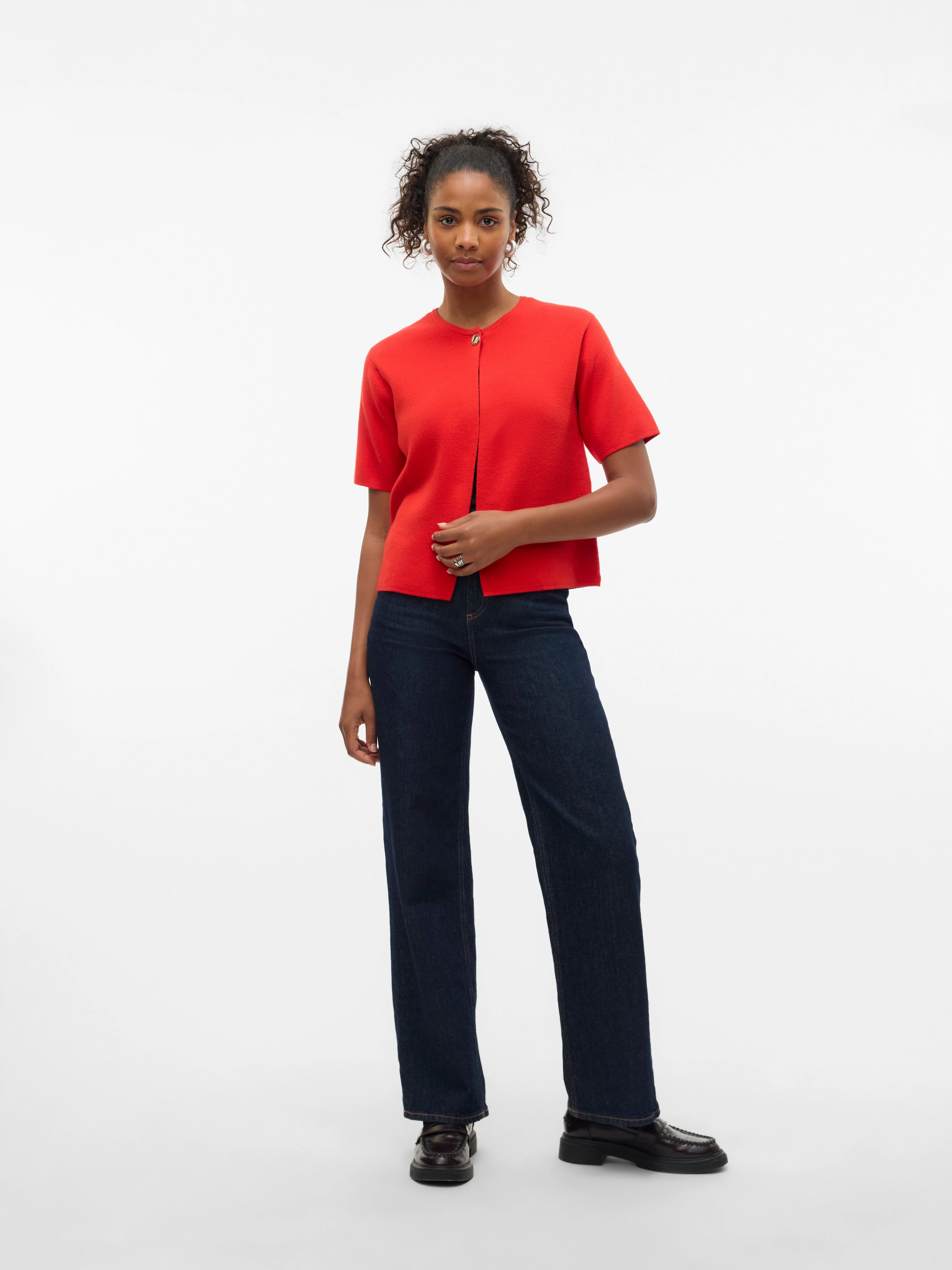 VERO MODA GOLD SS O-NECK ONE BUTTON CARDIGAN
