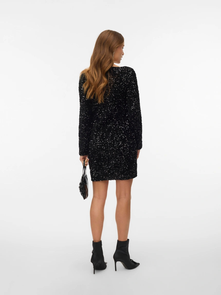 VERO MODA BELLA LS SHORT SEQUIN DRESS