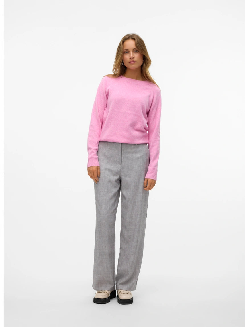 VERO MODA DOFFY LS O-NECK BLOUSE - FUCHSIA PINK/MELANGE