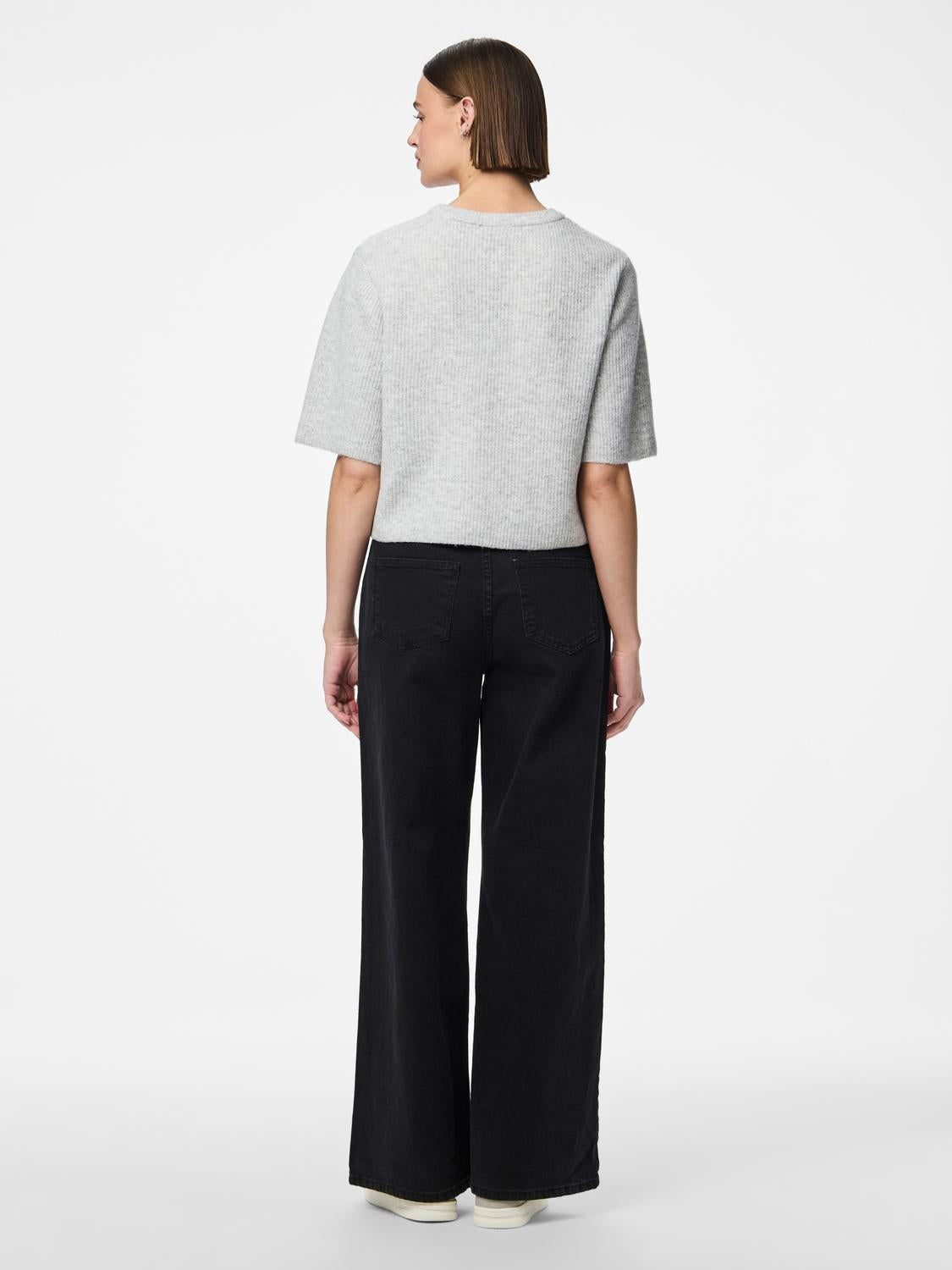 PIECES SILLY SS O-NECK KNIT - LIGHT GREY