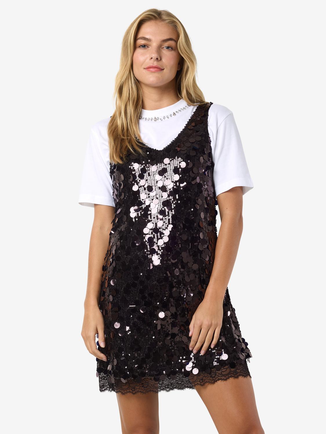 NOISY MAY ELVA S/L SEQUIN MINI DRESS
