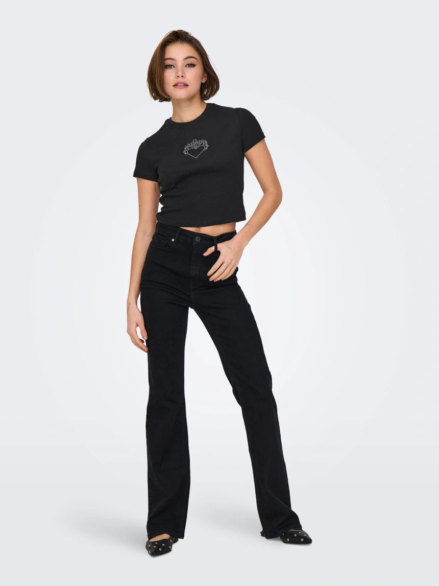 ONLY KIRA S/S BLING O-NECK SHORT TOP