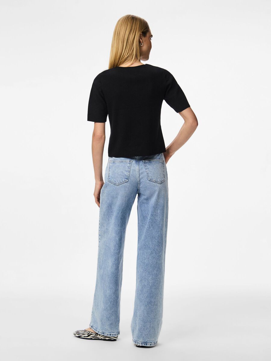 PIECES MARIE SS O-NECK SPLIT KNIT