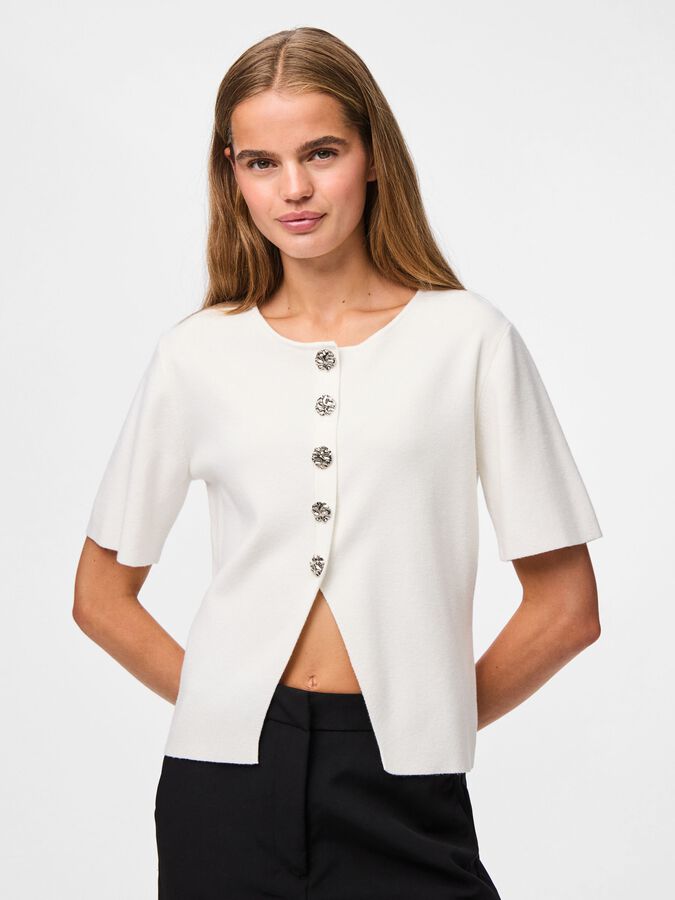 PIECES MARIE SS O-NECK SPLIT KNIT