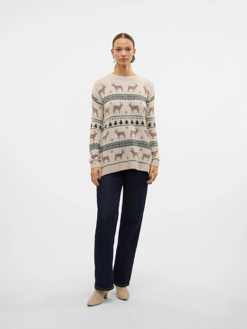 VERO MODA DEERS LS O-NECK H/L LONG PULL XMAS