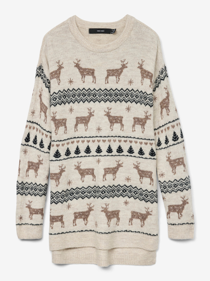 VERO MODA DEERS LS O-NECK H/L LONG PULL XMAS
