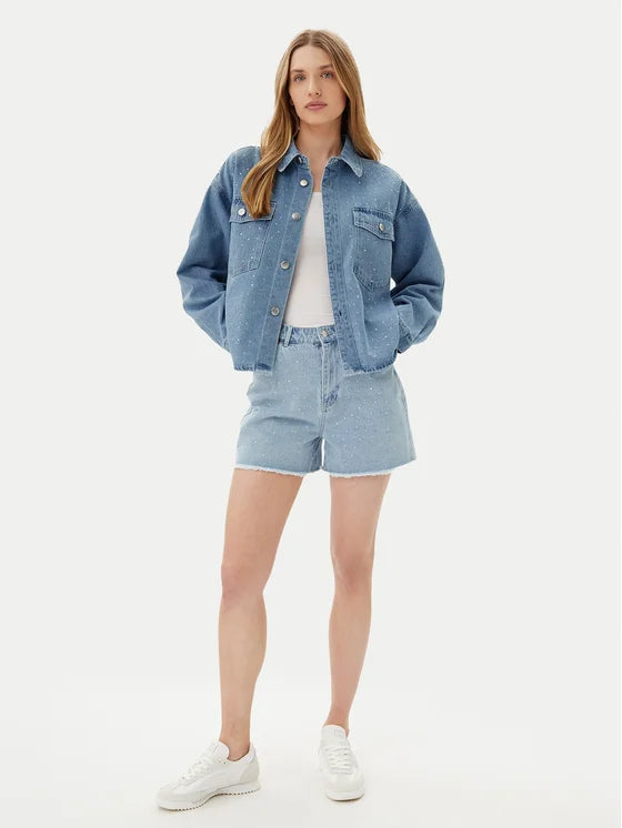 PIECES TAMRA RHINESTONE DENIM JACKET