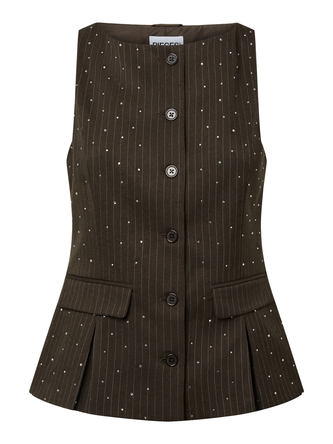 PIECES FALKA PINSTRIPED PEPLUM TOP