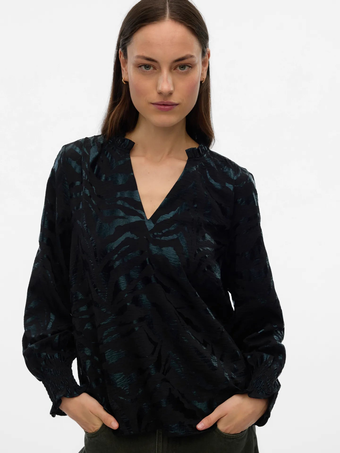 VERO MODA CARLA FOIL L/S V-NECK TOP