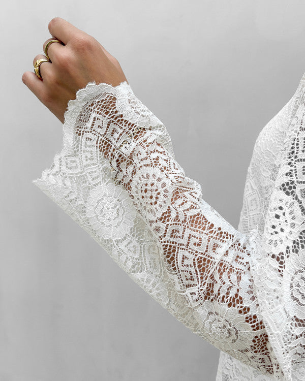 PIECES OLLINE LS LACE O-NECK TOP