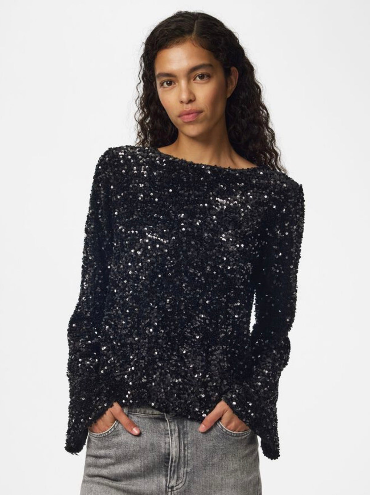 PIECES KAMMY LS DEEP BACK BOW TOP JRS BC