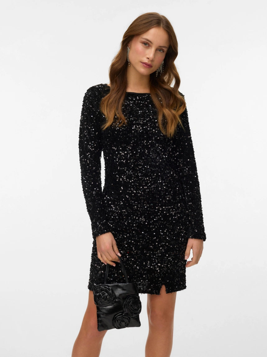 VERO MODA BELLA LS SHORT SEQUIN DRESS