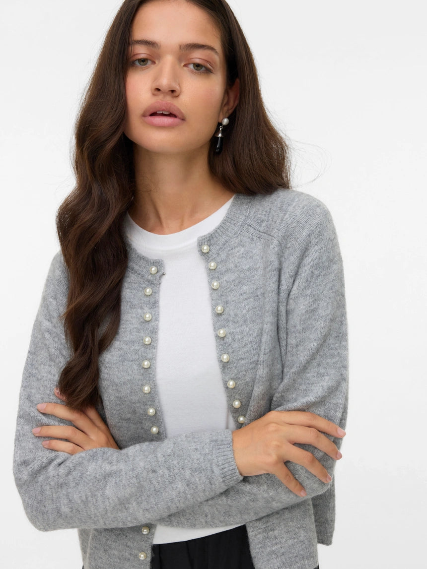AWARE MAGALENE LS O-NECK PEARL CARDIGAN