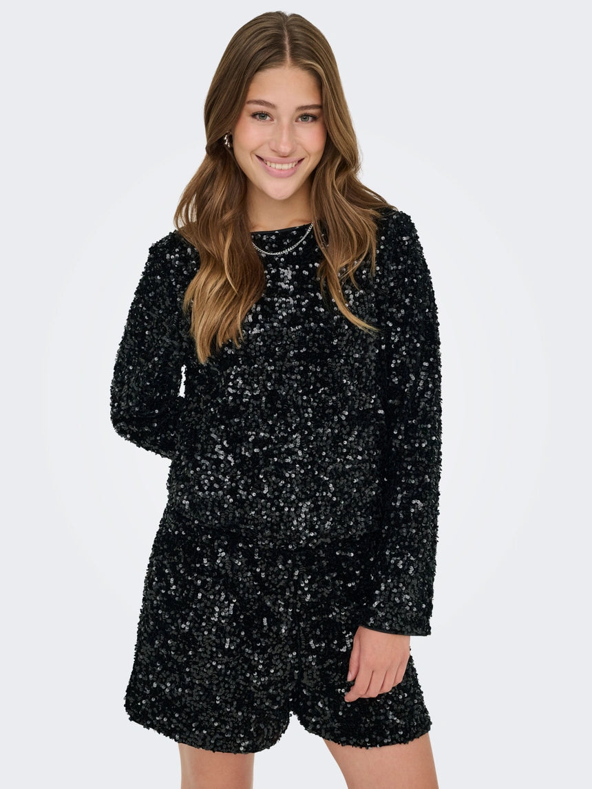ONLY CONFIDENCE L/S SEQUIN BOW TOP